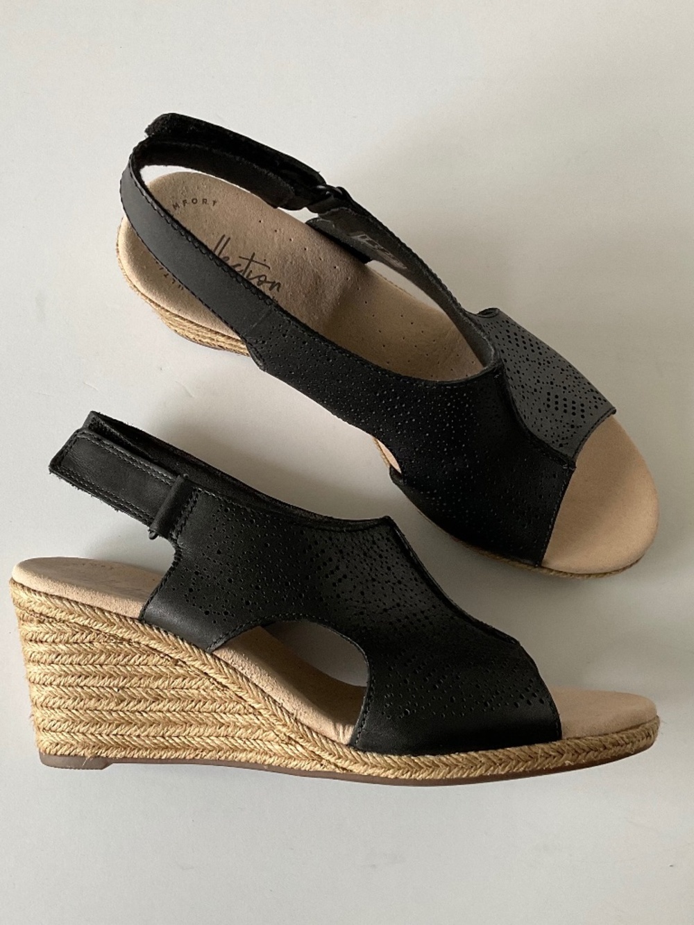 CLARKS Collection Lafley Rosen Wedge Black Leather Size 8.5 NWT